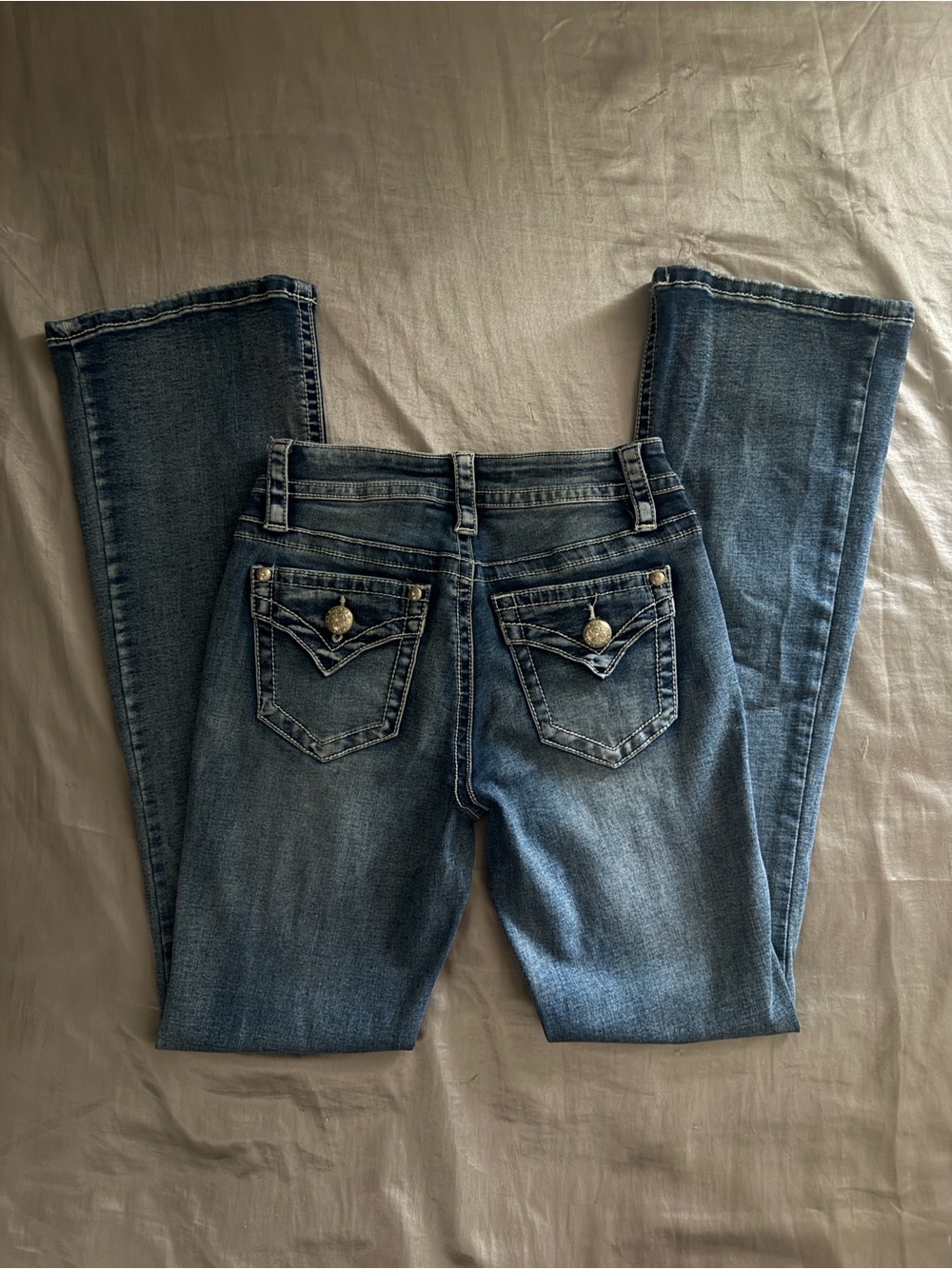 Women's Dark Blue Bootcut Jeans with Contrast Stitching